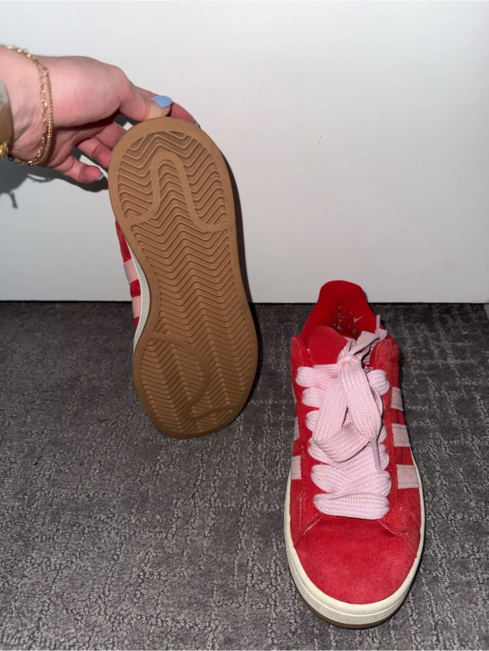 adidas Red Suede Women's Sneakers with Pink Laces